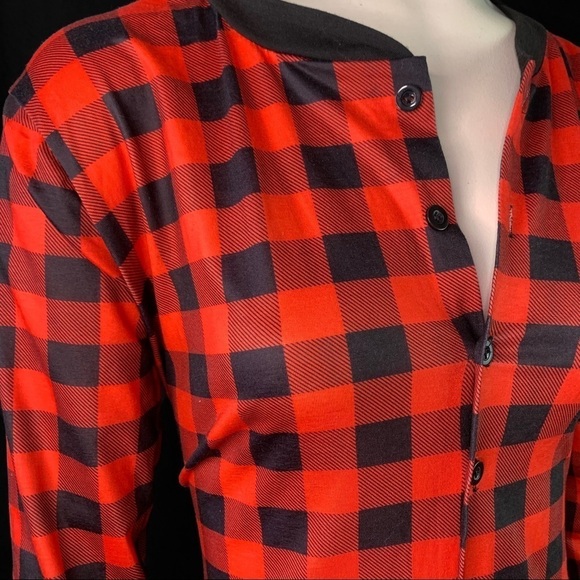 OVERALL PYJAMAS PLAID RED BLACK  BEAR CHEEKS MOM NIGHTWEAR SIZE MEDIUM - Picture 15 of 16